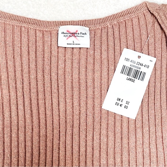 Abercrombie & Fitch LuxeLoft Slim Wrap RIBBED Sweater TAN Brown Size LARGE NWT - Picture 5 of 11